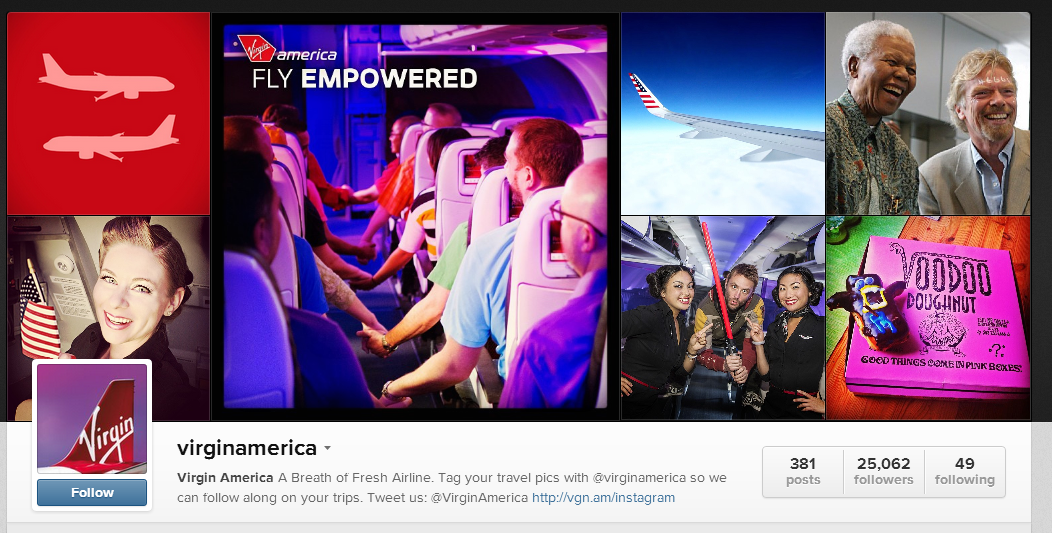 Virgin America's profile on Instagram.