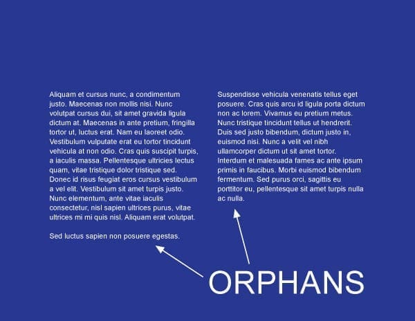 widows and orphans in typography