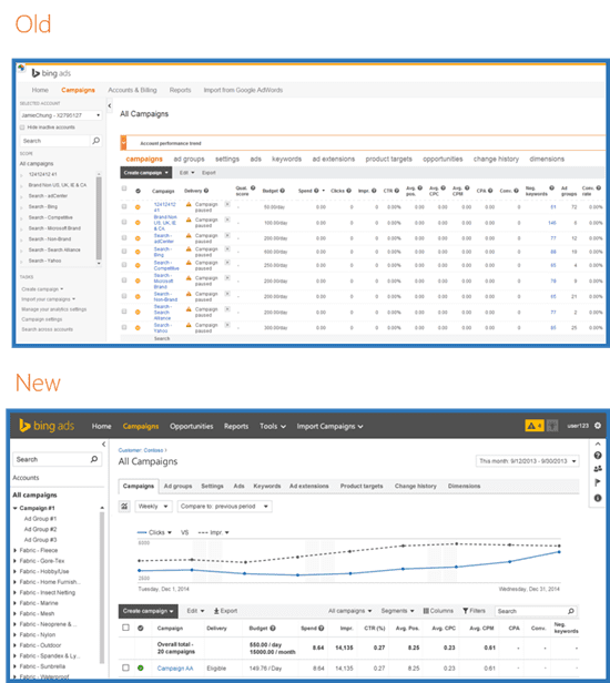 Bing Ads Interface Comparison