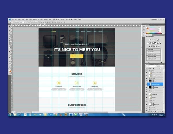 Web page layout in Adobe Photoshop.